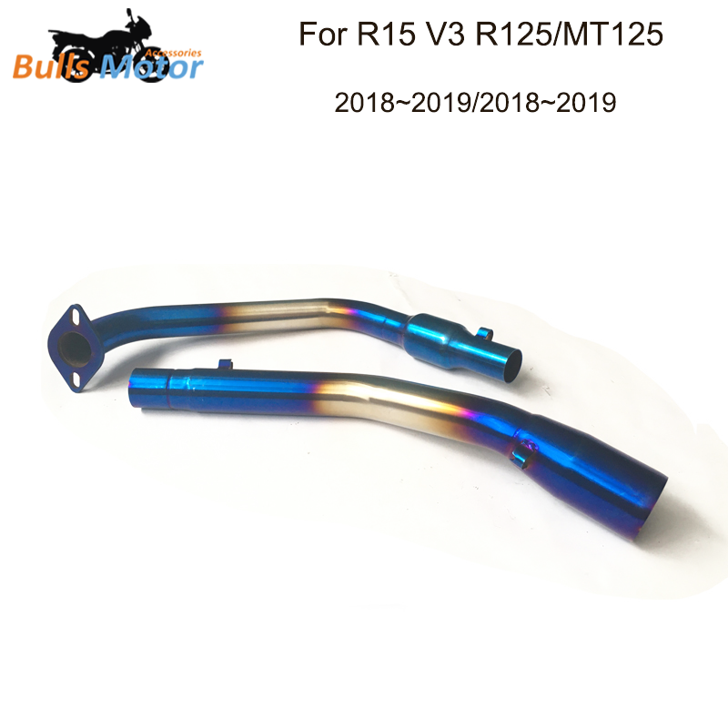 Stainless Steel Motorcycle Exhaust Front Pipe For 2018~2019 R15/V3/R125/MT125 Front Mid Link Pipe Exhaust With Catalyst Modified