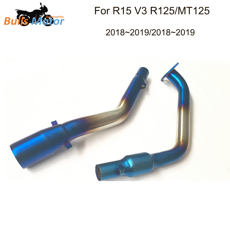 Stainless Steel Motorcycle Exhaust Front Pipe For 2018~2019 R15/V3/R125/MT125 Front Mid Link Pipe Exhaust With Catalyst Modified