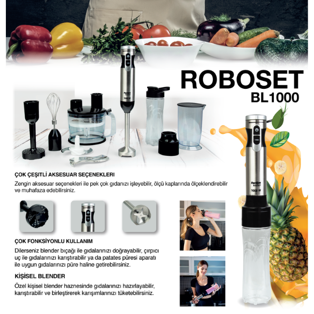 Roboset BI 1000 Food Processor and Blender Set Smoothie Personal Blender Stainless Steel Multifunctional Multi Blender Set