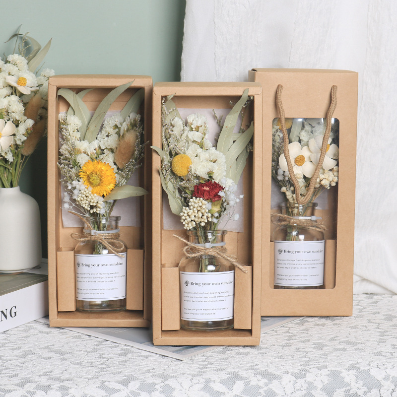 Festival Gift Decorative Dried Flowers Gift Box Glass Bottle Preserved Flowers Dried Flower Bouquet