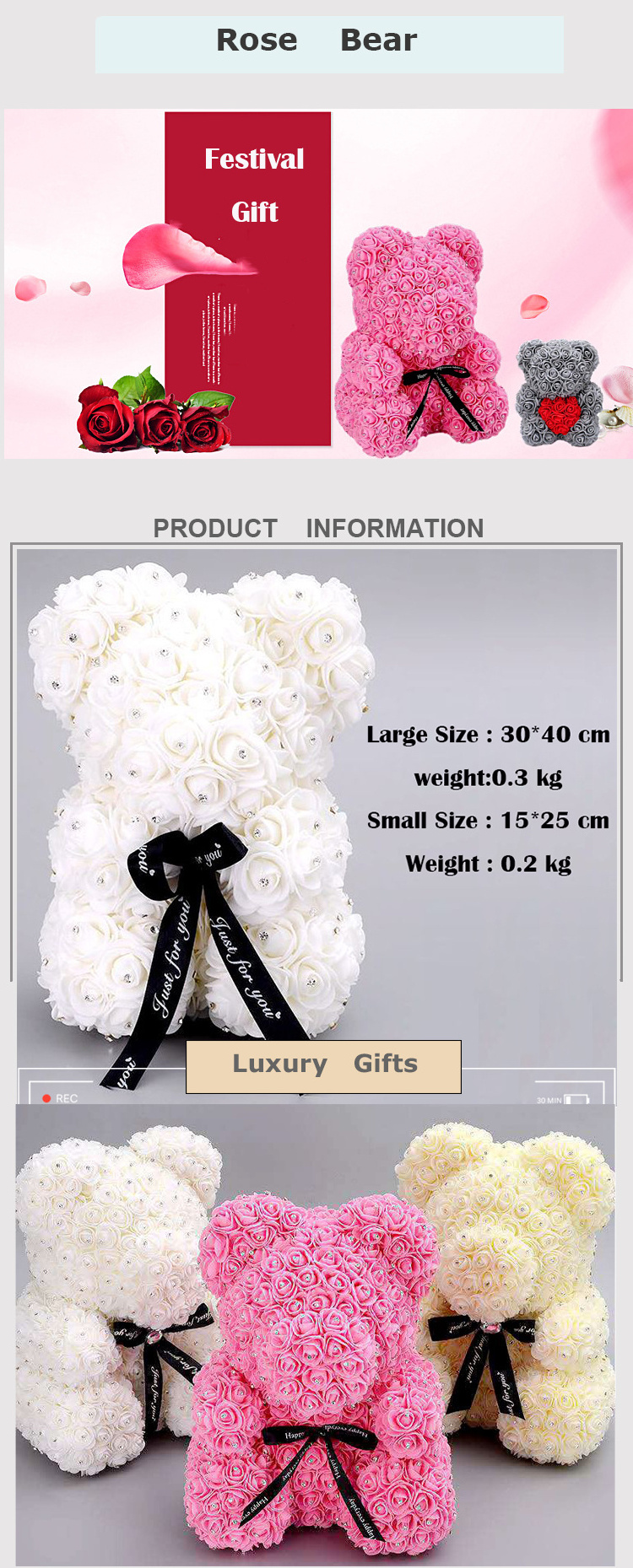 Artificial Styrofoam Teddy Bear Wholesale High Quality Pe Flower Hot Sale Customize Valentines Day Gift Rose Teddy Bear Gift Box