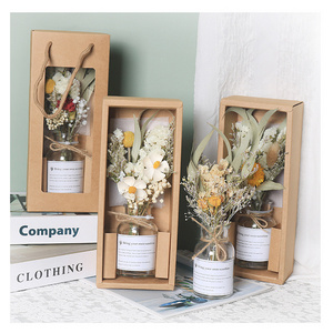 Festival Gift Decorative Dried Flowers Gift Box Glass Bottle Preserved Flowers Dried Flower Bouquet