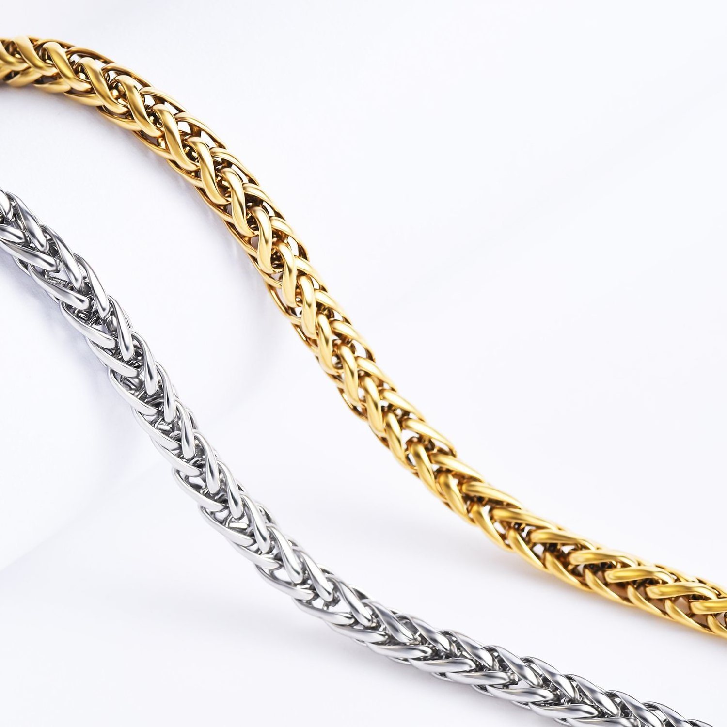 Manufacturers Wholesale Gold Plated Stainless Steel  Wheat Chain jewelry  3.0mm-10mm chunky optional Necklace