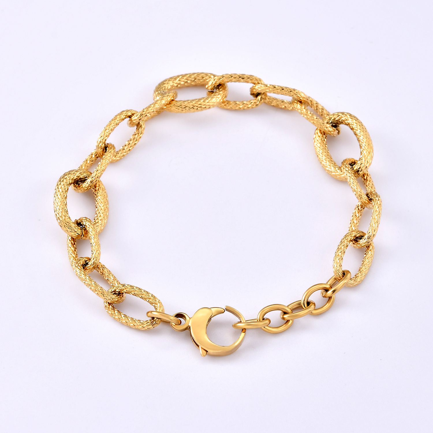 Stainless Steel Thick Chunky Chain Bracelet 14K 18K Real Gold Coated Fashion Jewelry with Extension