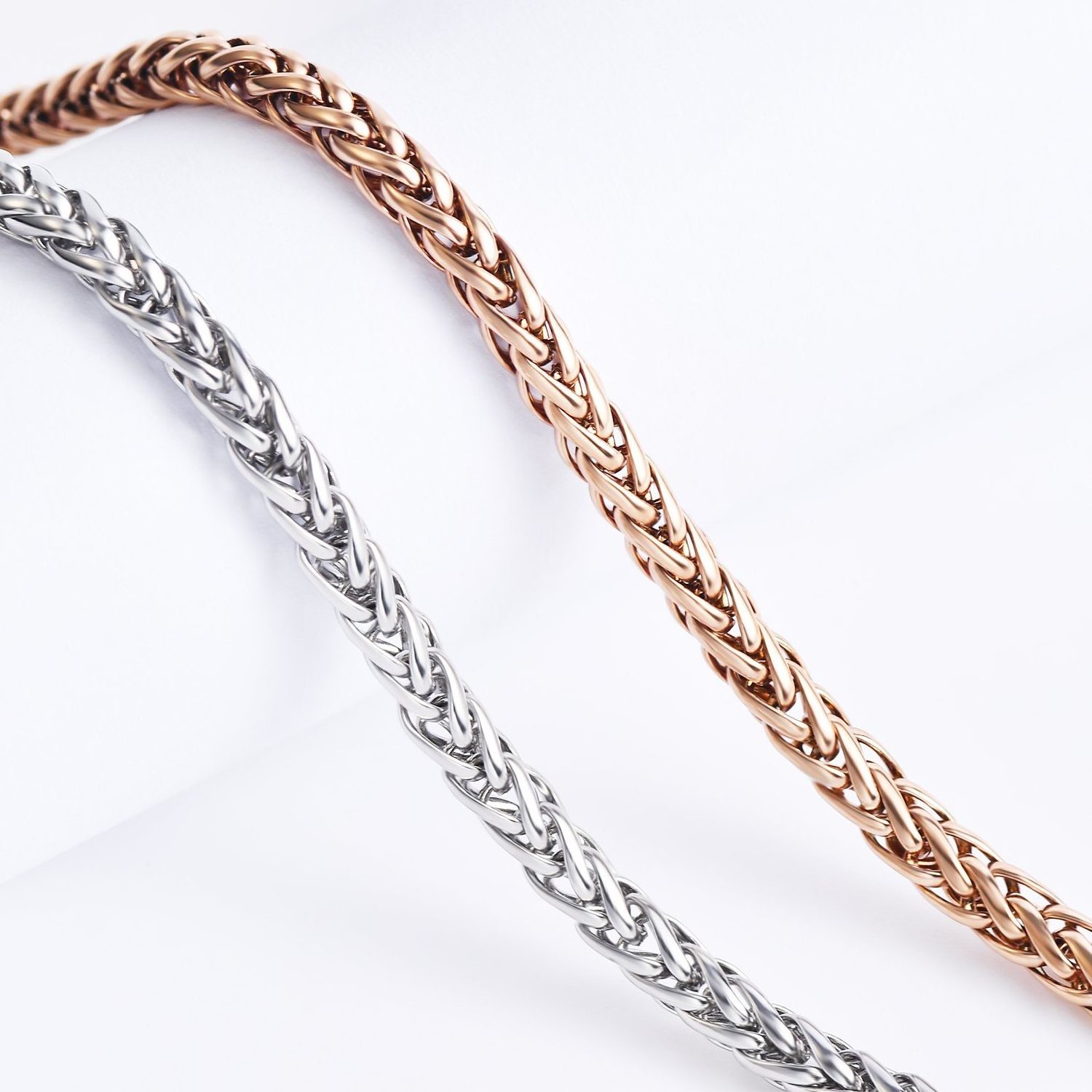 Manufacturers Wholesale Gold Plated Stainless Steel  Wheat Chain jewelry  3.0mm-10mm chunky optional Necklace