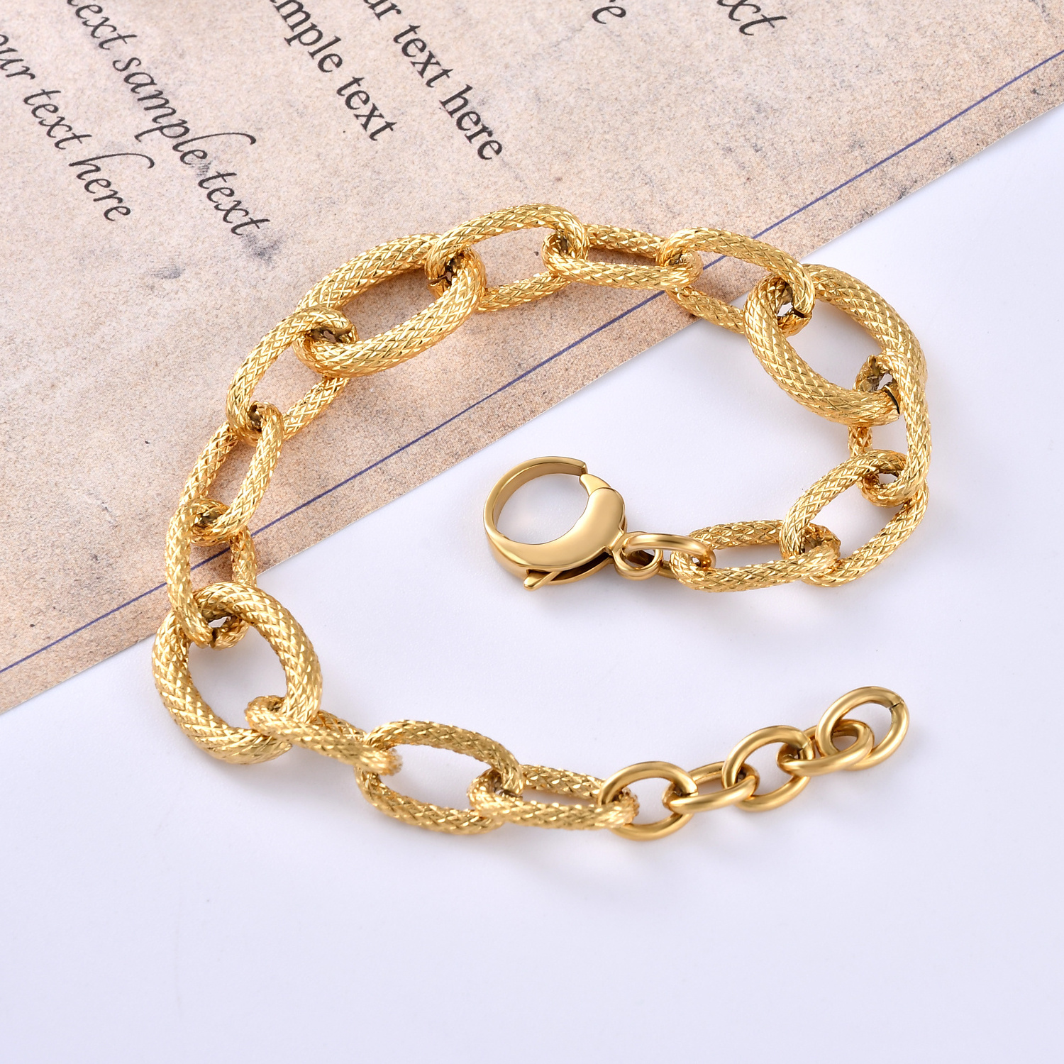 Stainless Steel Thick Chunky Chain Bracelet 14K 18K Real Gold Coated Fashion Jewelry with Extension