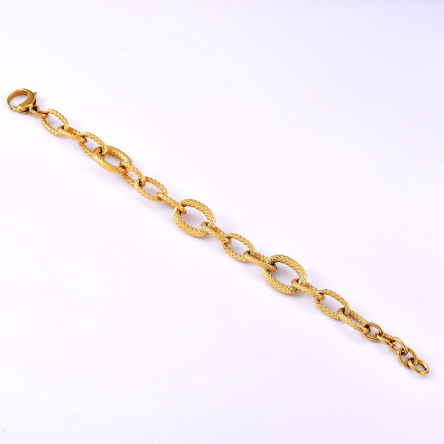 Stainless Steel Thick Chunky Chain Bracelet 14K 18K Real Gold Coated Fashion Jewelry with Extension