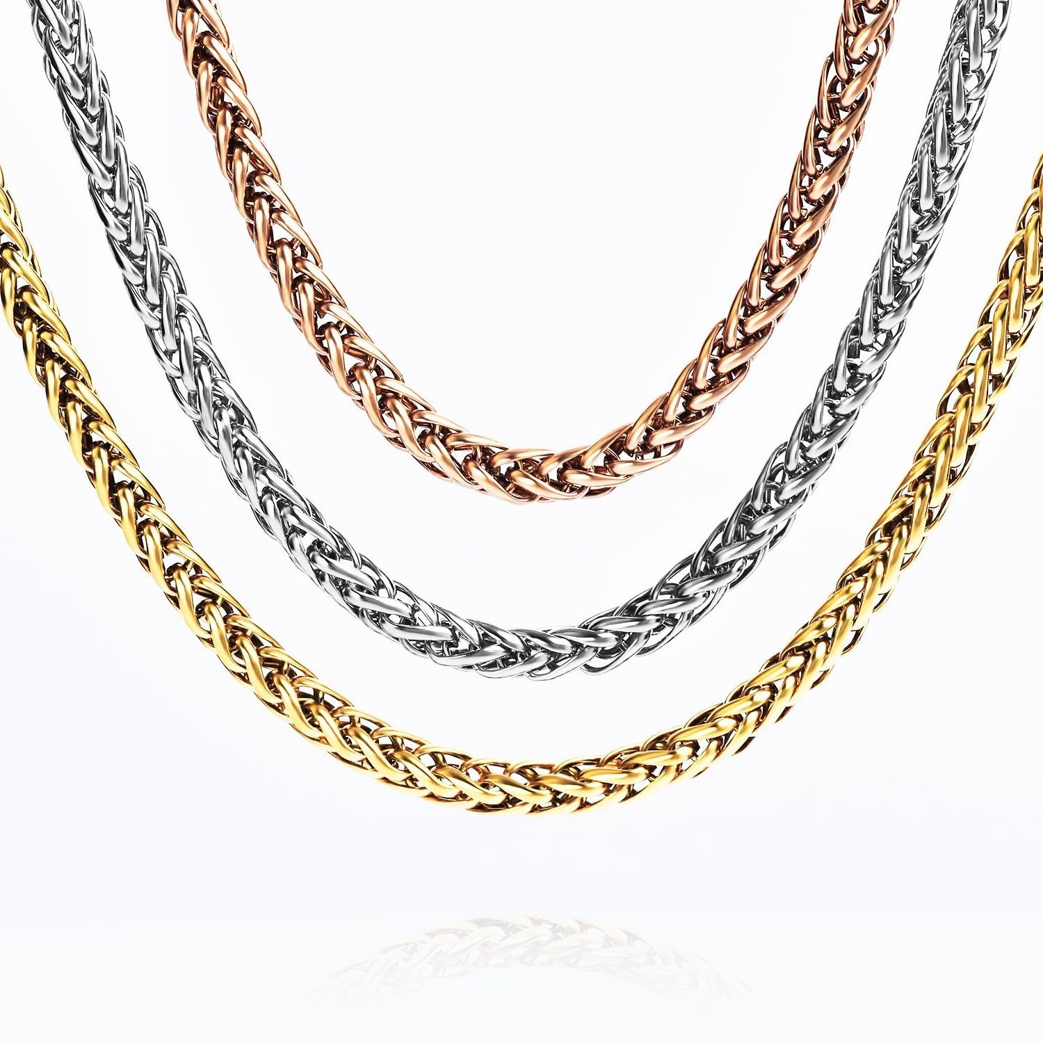 Manufacturers Wholesale Gold Plated Stainless Steel  Wheat Chain jewelry  3.0mm-10mm chunky optional Necklace