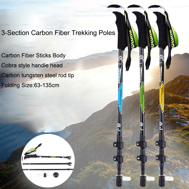 Adjustable Foldable Trekking Poles Lightweight Carbon Fiber Hiking Poles with Flip Lock Portable Nordic Hiking Walking Sticks