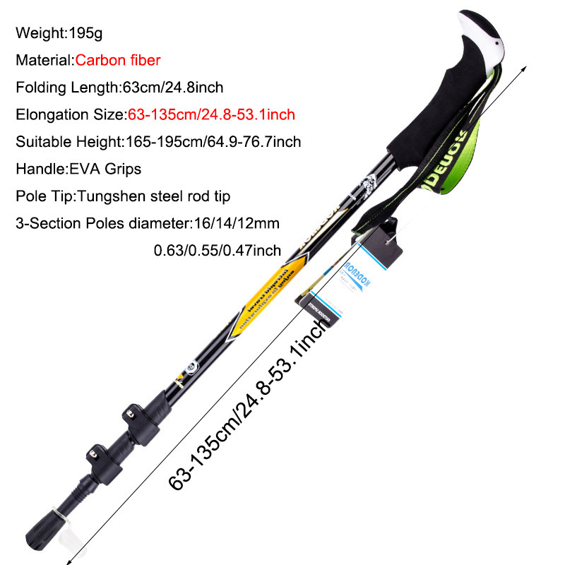 Adjustable Foldable Trekking Poles Lightweight Carbon Fiber Hiking Poles with Flip Lock Portable Nordic Hiking Walking Sticks