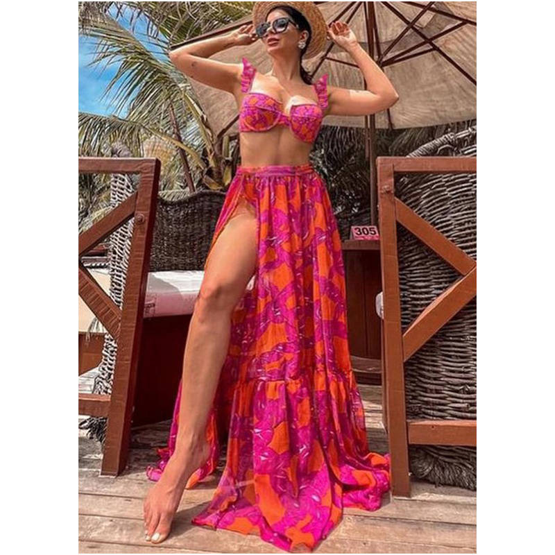 3 Pack Bathing Suit Women Swimsuits Beachwear Long Sleeve Beho Swimsuit 3 Piece High Waist Bikini Swimwear With Long Skirt