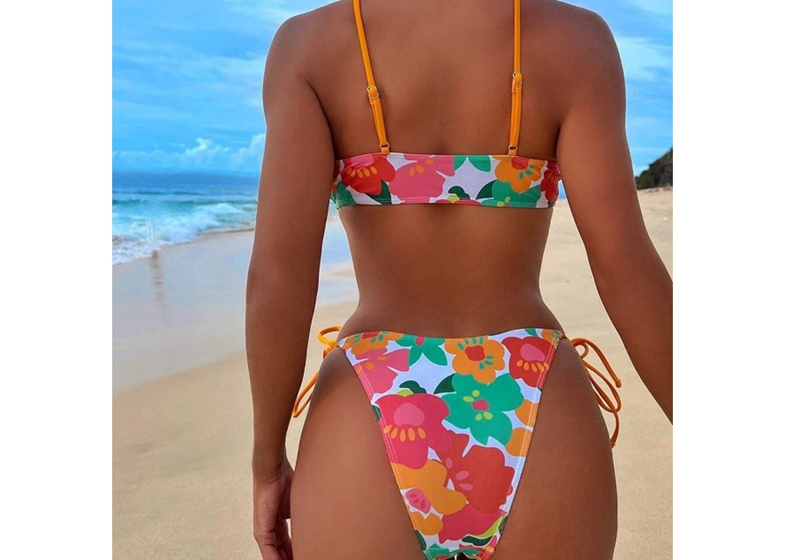 Women's Printed Custom Swimsuit Sexy Ladies Tie String Thong Two Piece Set Bikini Beachwear