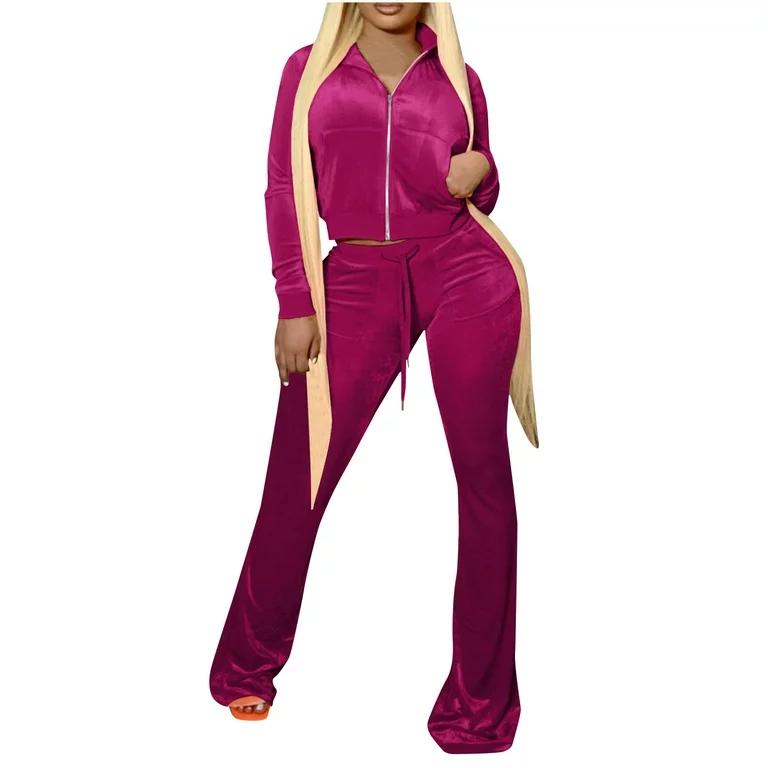 Latest Design Wholesale Blank Velour 2 Piece Winter Jogging Sports Plain Women Velvet Tracksuit