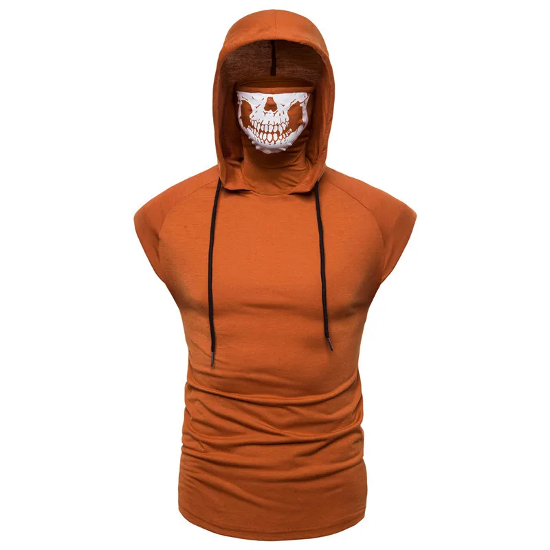 2024 Slim Fit long Sleeve Skull Mask Men GYM Bodybuilding Ninja hoodie Breathable Mens Casual