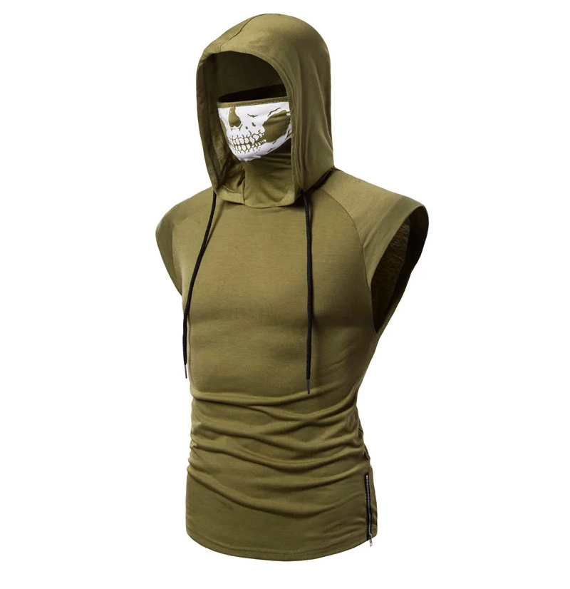 2024 Slim Fit long Sleeve Skull Mask Men GYM Bodybuilding Ninja hoodie Breathable Mens Casual