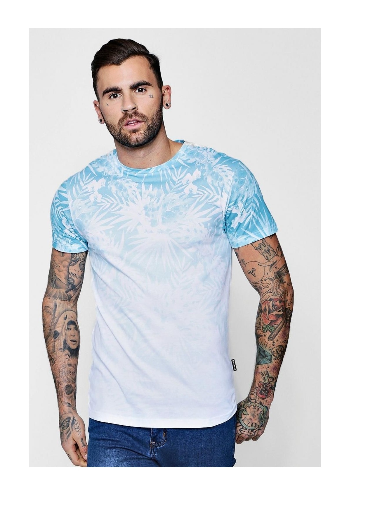 Men Long Sleeve Good Quality O Neck Round plain Blue Color Oversize Elongated T Shirts Drop Shoulder T Shirts Wholesale