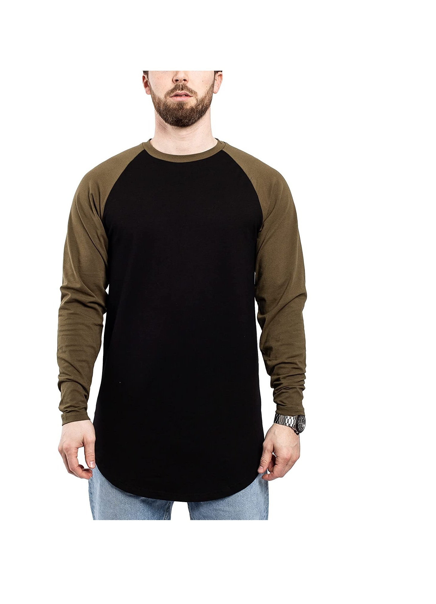 Men Long Sleeve Good Quality O Neck Round plain Blue Color Oversize Elongated T Shirts Drop Shoulder T Shirts Wholesale