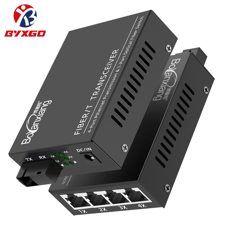 BYXGD FTTH 1Sc 4Rj45 Optical Transceiver 100Mbps Singlemode/Multimode SC Fiber Optic Media Converter