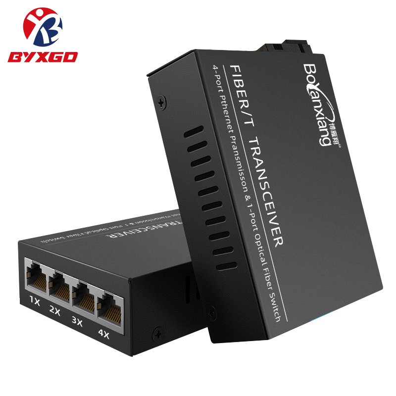 BYXGD FTTH 1Sc 4Rj45 Optical Transceiver 100Mbps Singlemode/Multimode SC Fiber Optic Media Converter