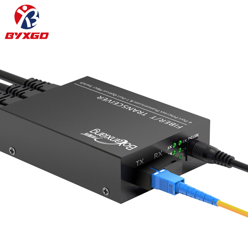 BYXGD FTTH 1Sc 4Rj45 Optical Transceiver 100Mbps Singlemode/Multimode SC Fiber Optic Media Converter