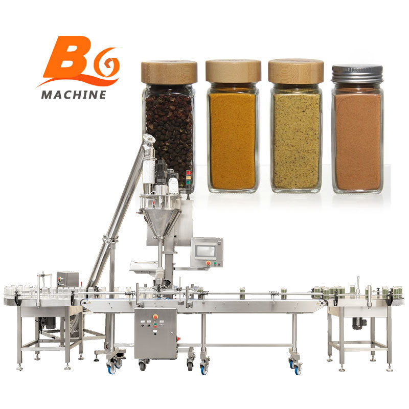 Factory price automatic jar bottle filler sealing capping line spice powder packing filling machine for 1-100g