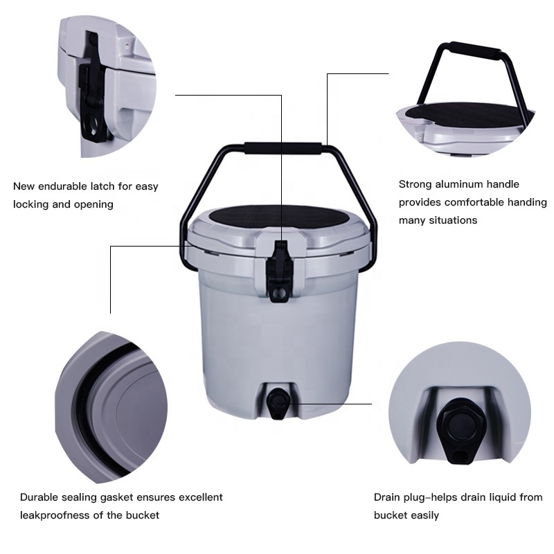 2.5g 10qt Portable Plastic Round Cooler Bucket Ice Chest Hard Coolers For Camping Hiking Cooler Box With Handle