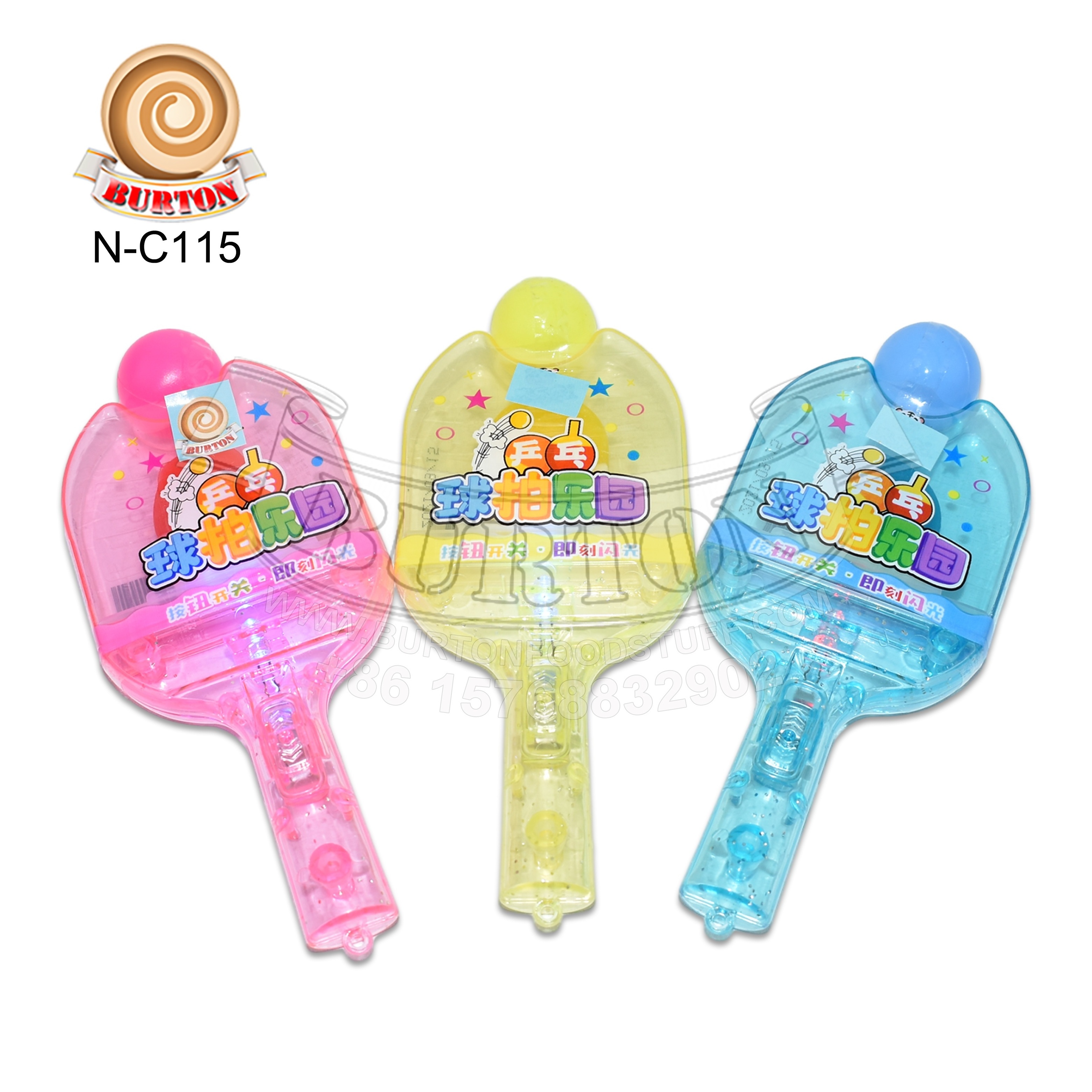 Funny table tennis racket light up toy candy with fruit flavor hard candy