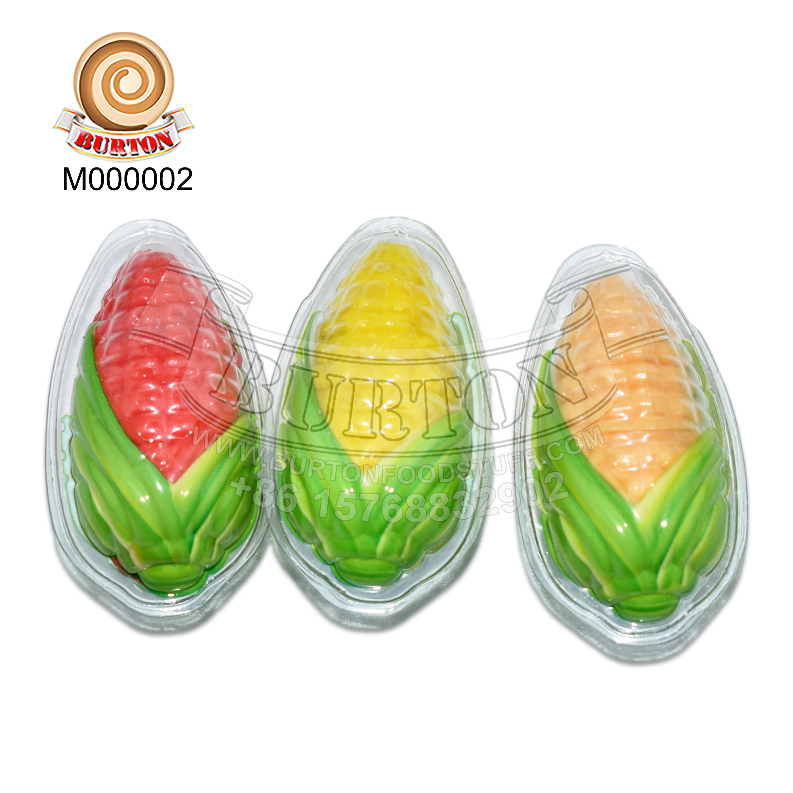 Mini corn shape gummy candy halal sweet colourful soft candy filled with fruit jam