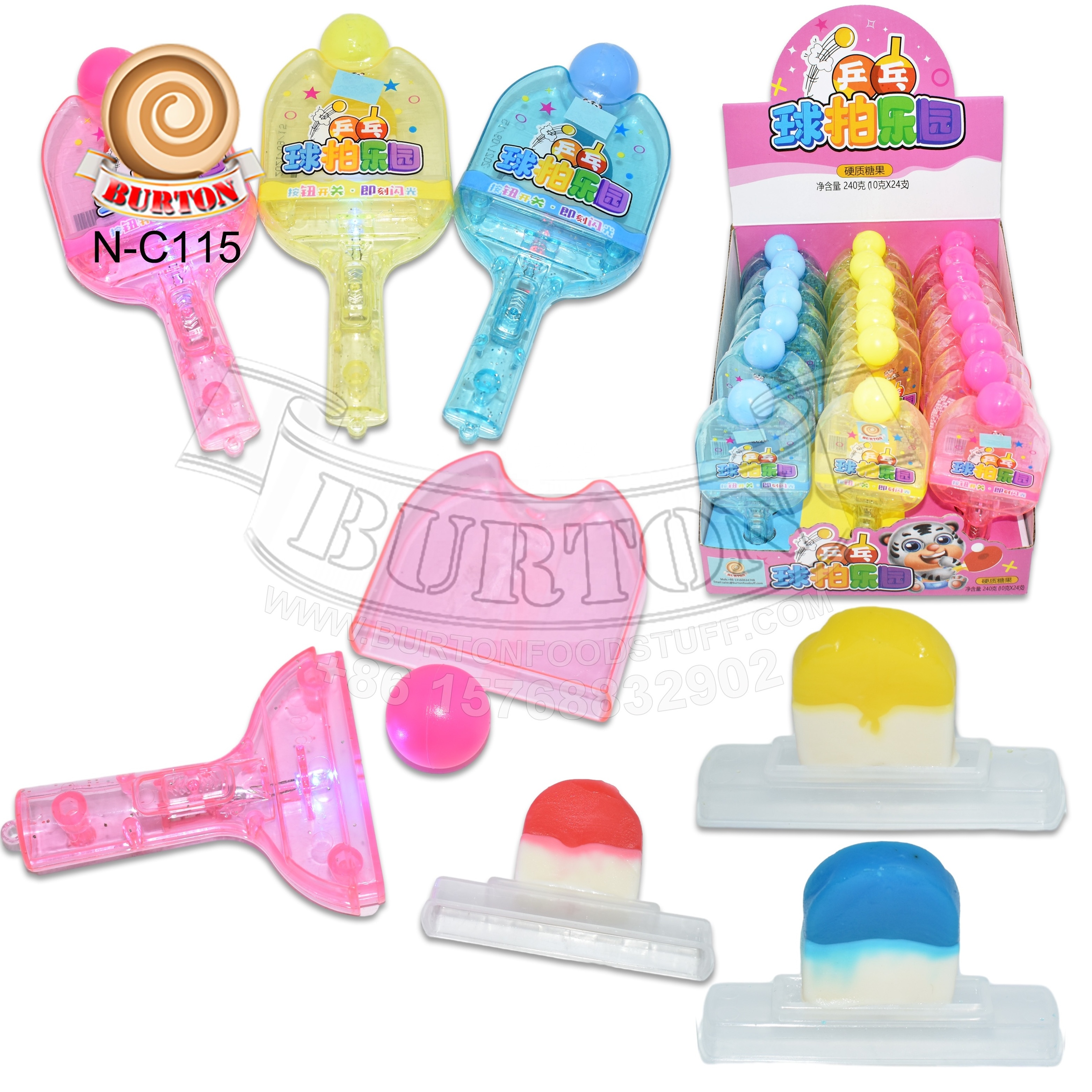 Funny table tennis racket light up toy candy with fruit flavor hard candy