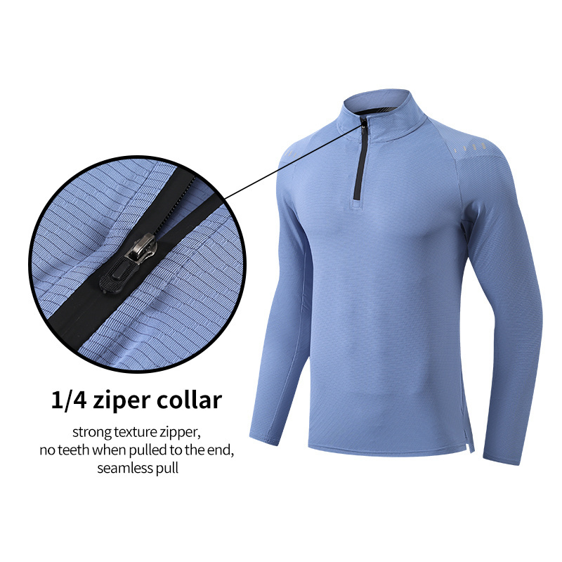 Men Gym half zip shirts Polo collar long sleeve shirts polyester highly quality training  muscle shirts