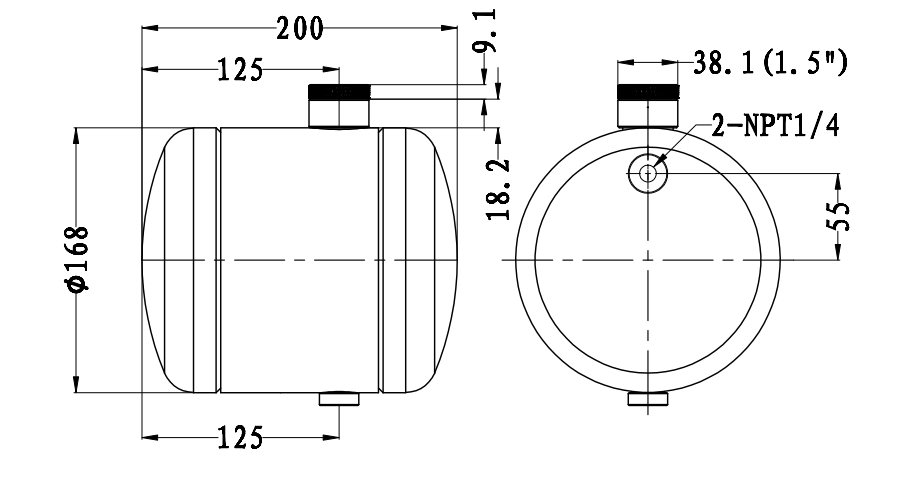 3 ports  diameter 168mm 1.0 Mpa/150PSI  customized aluminum  air reservoir storage air tank for chiller