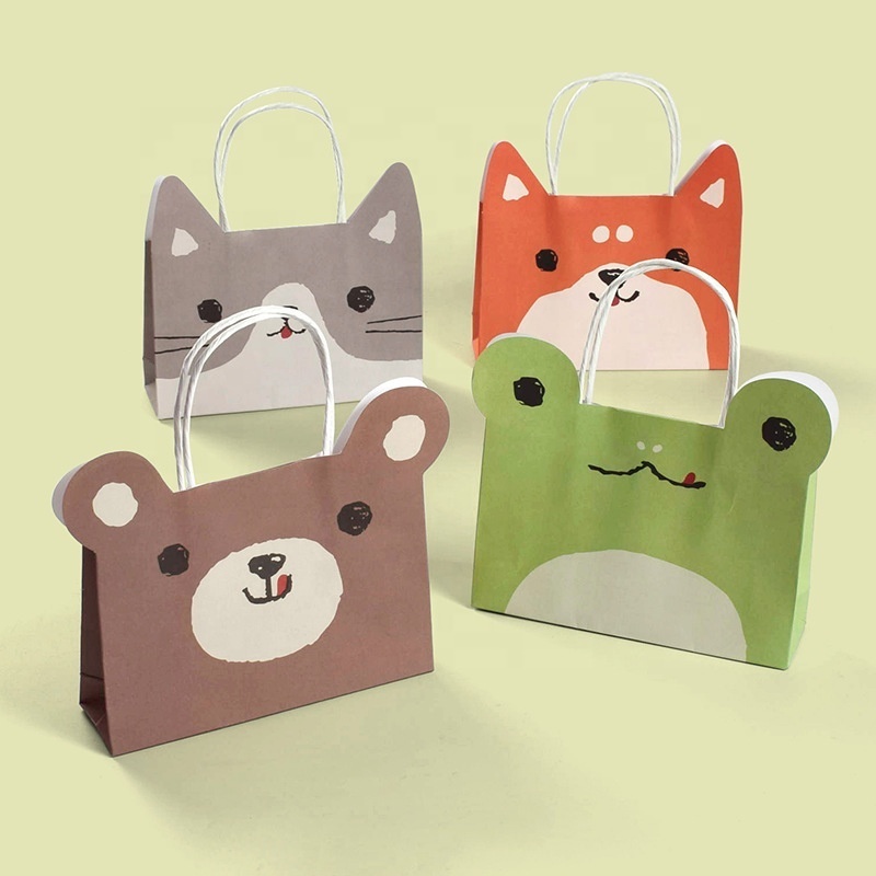 Custom Gift Paper Bag Recyclable Birthday Party Candy Treat Bag Cartoon Kraft Paper Bag