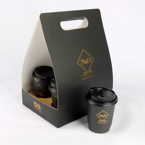 New Design Disposable 4 Cup Carrier Take Away Cardboard Paper Cup Holders With Custom Print