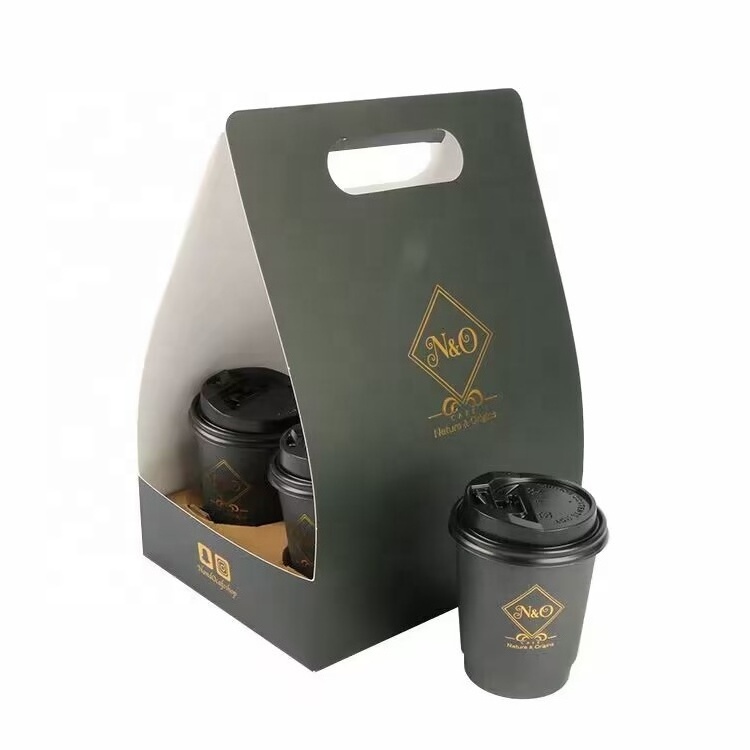 New Design Disposable 4 Cup Carrier Take Away Cardboard Paper Cup Holders With Custom Print