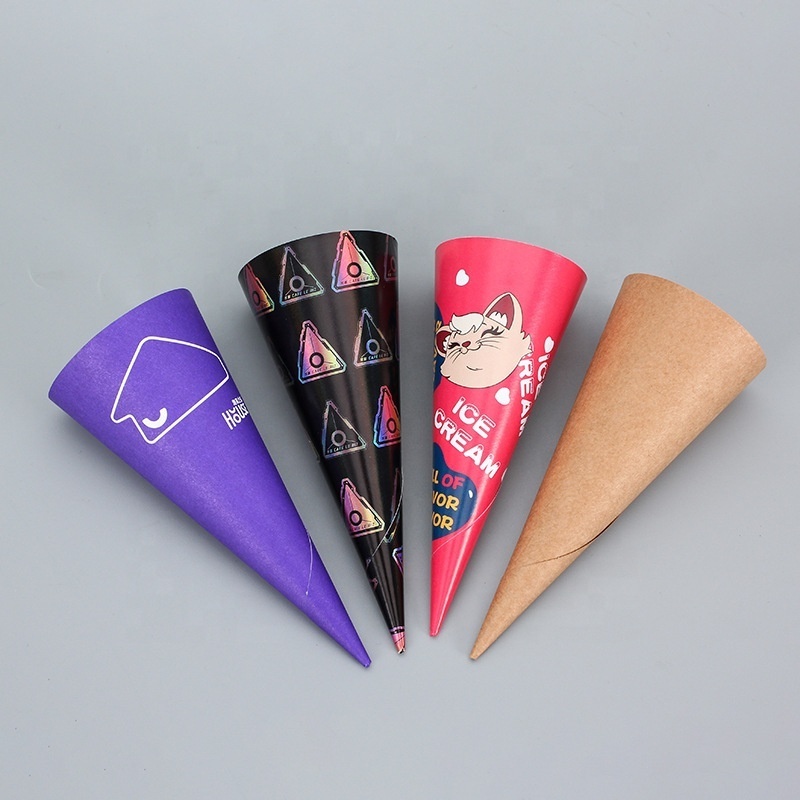 Custom Logo Printed Eco Friendly Ice Cream Cone Paper Ice Cream Cone Packaging