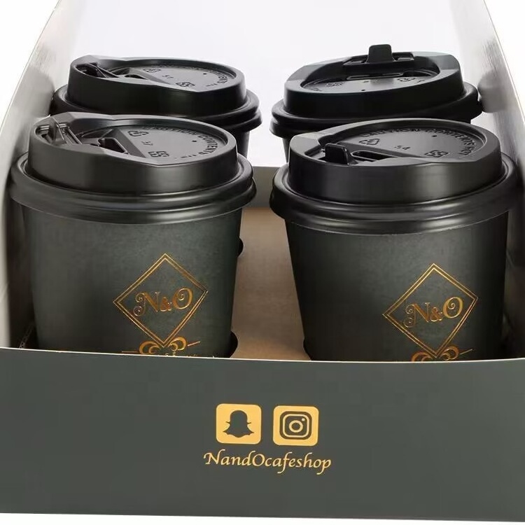 New Design Disposable 4 Cup Carrier Take Away Cardboard Paper Cup Holders With Custom Print