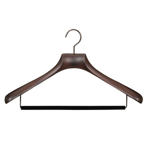 High Quality beech wood  Luxury Custom Logo  Garment Coat Jacket Suit Clothes Wooden Hangers with velvet bar