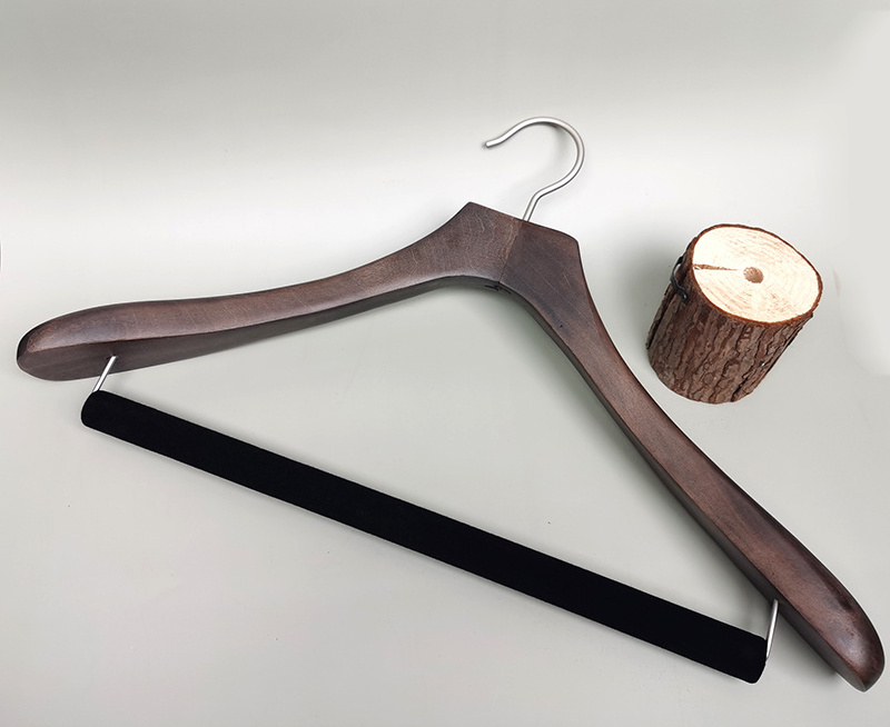 Hotel Clothes Closet Walnut Wood Suit Hanger Luxury Wooden Hangers with Velvet Non-slip Round Bar