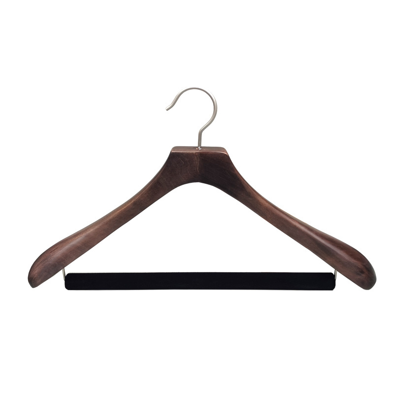 Hotel Clothes Closet Walnut Wood Suit Hanger Luxury Wooden Hangers with Velvet Non-slip Round Bar