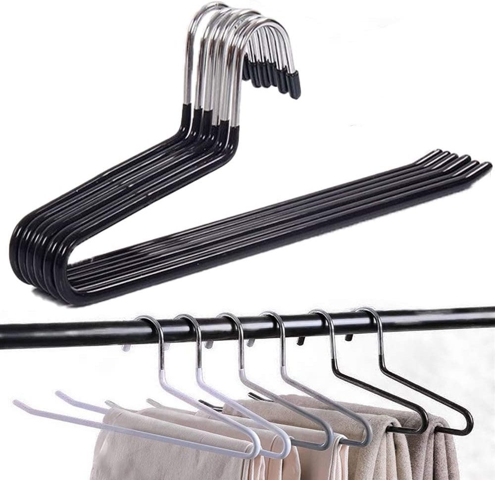 BLACK Slack/Trousers Pants Hangers Strong and Durable Closet Organizer for Pants Jeans Scarf Anti-Rust Chrome Metal Hangers