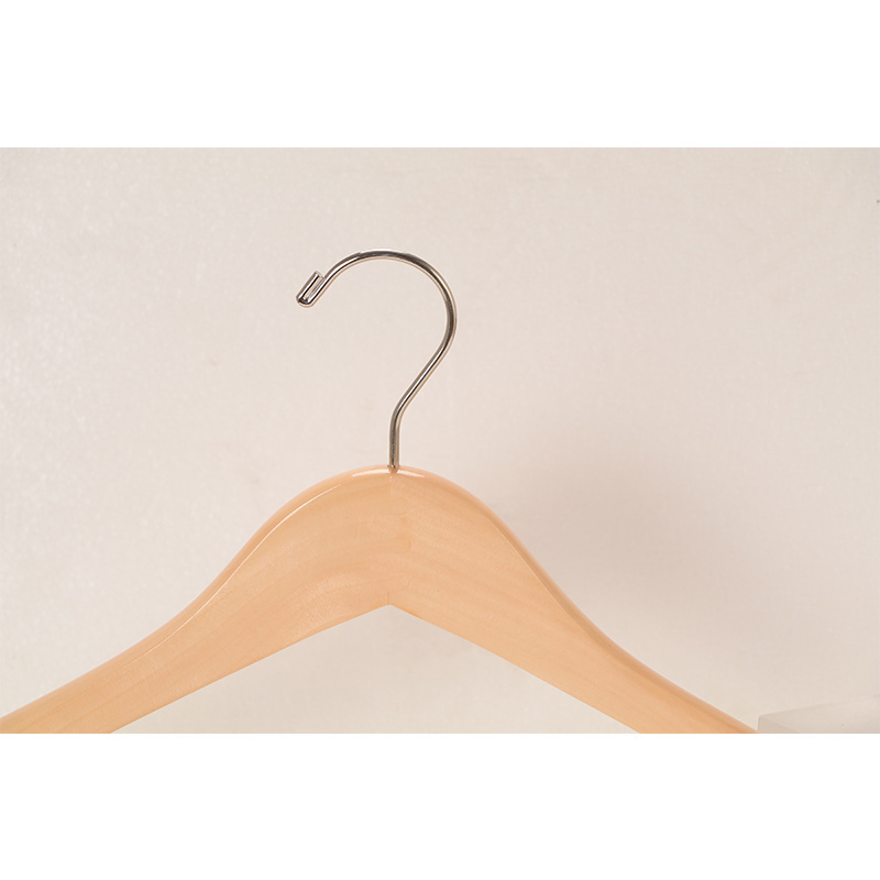 Contoured Wooden Hangers Solid Wood Anti-slip Suit Coat Hangers with Locking Bar Chrome Hook