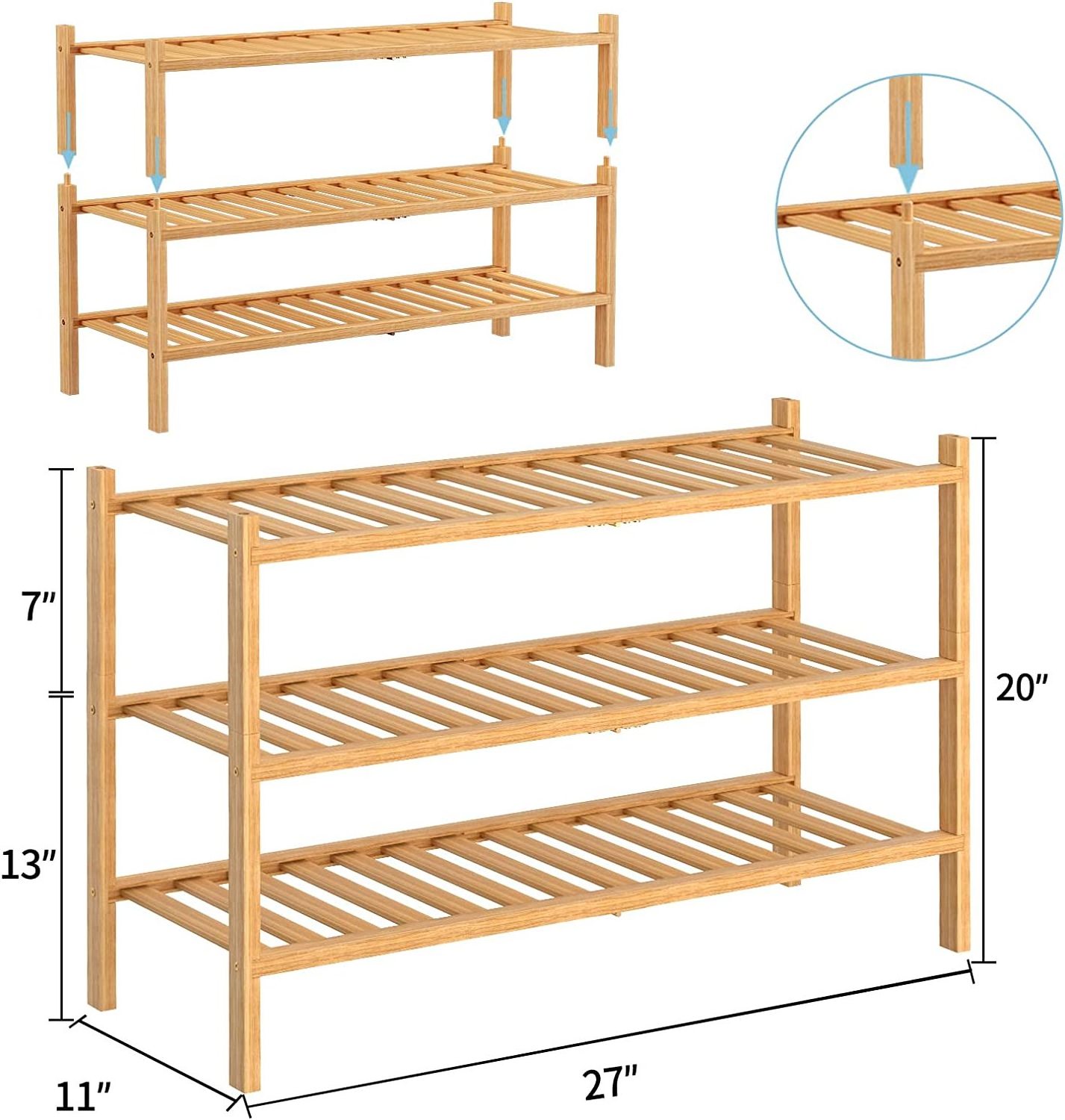 3-Tier Natural Bamboo Shoe Rack Living room Furniture shoe shelf organizer shoe storage cabinet