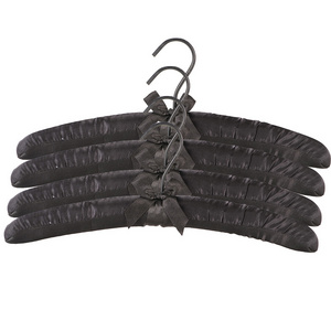 wholesale Padded Hangers black color Premium Heavy Duty Thick Satin Soft Fabric No Shoulder Bump Hangers with Gold