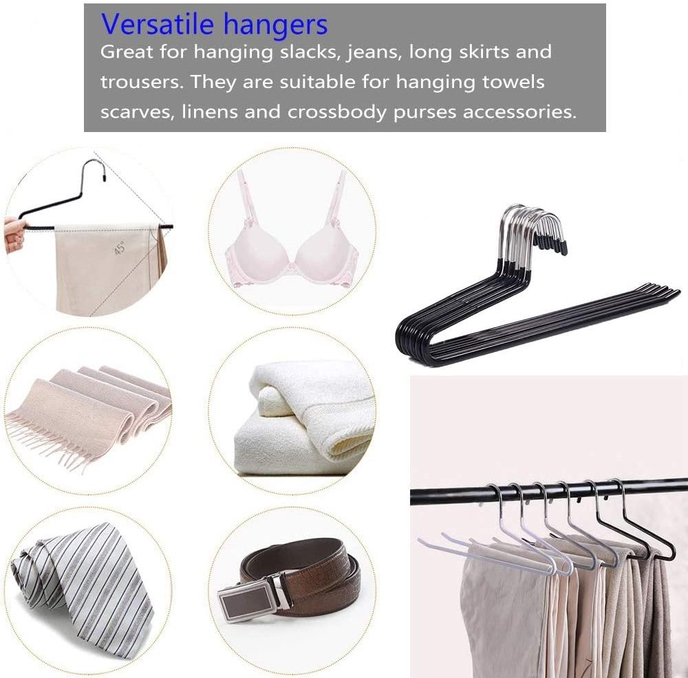 BLACK Slack/Trousers Pants Hangers Strong and Durable Closet Organizer for Pants Jeans Scarf Anti-Rust Chrome Metal Hangers