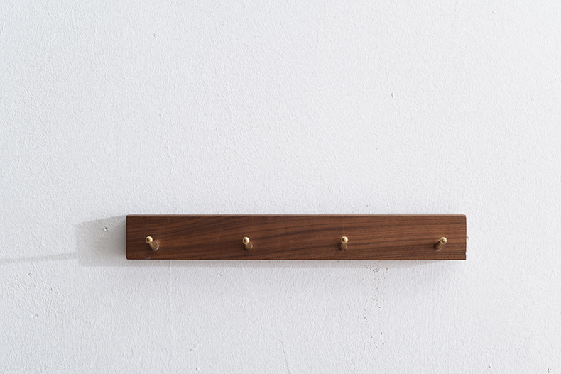 Rustic Wooden Coat Rack with 4 Gold Hooks Double Door Hangers for Coat Towel Bag Rail Wood Wall Mounted Coat Rack