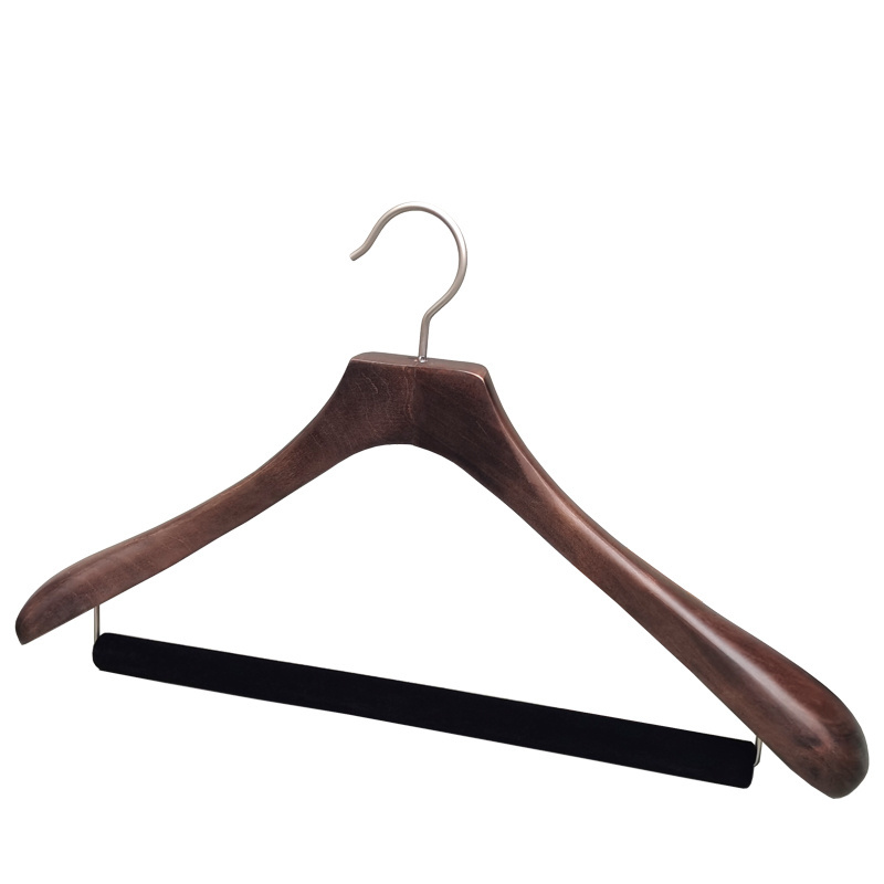 Hotel Clothes Closet Walnut Wood Suit Hanger Luxury Wooden Hangers with Velvet Non-slip Round Bar