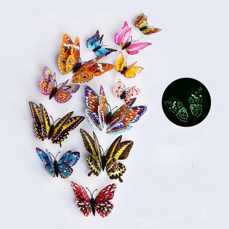 12Pcs a pack Light reflective glow butterflies 3d wall stickers for home decorations butterfly decoration 3d butterfly