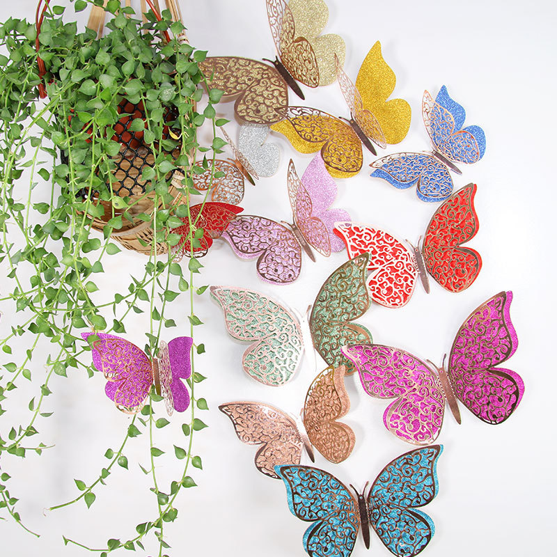 Paper 12 Pieces hollow wall butterfly stickers 3d butterfly stickers for home decorations and wedding PVC18251