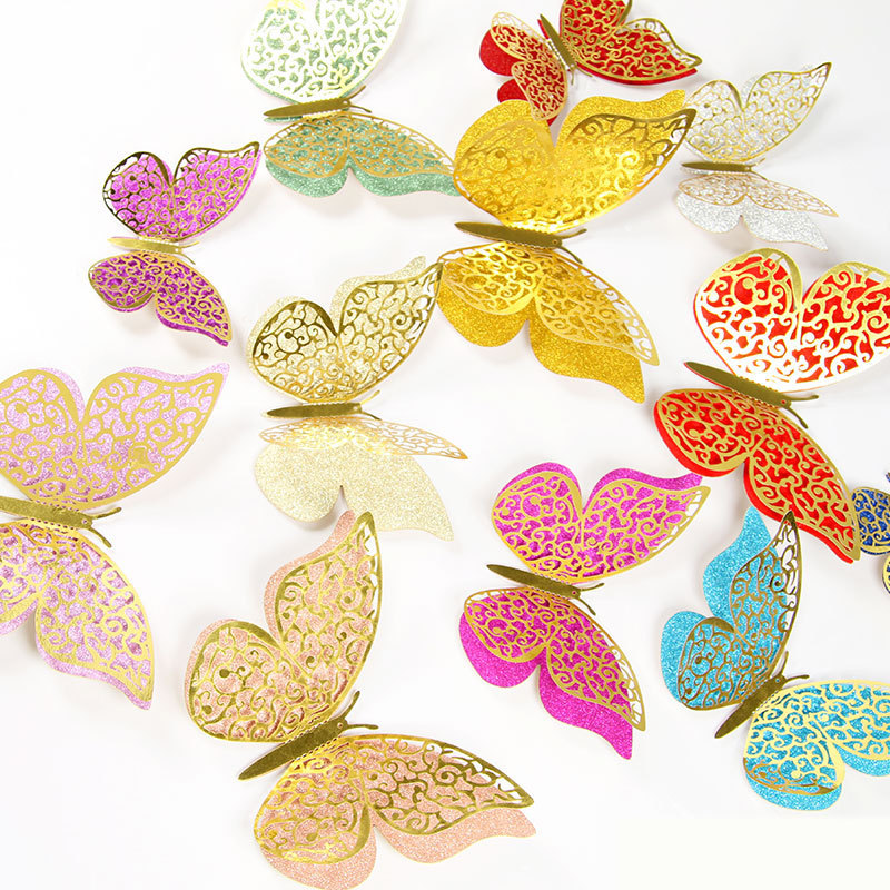 Paper 12 Pieces hollow wall butterfly stickers 3d butterfly stickers for home decorations and wedding PVC18251