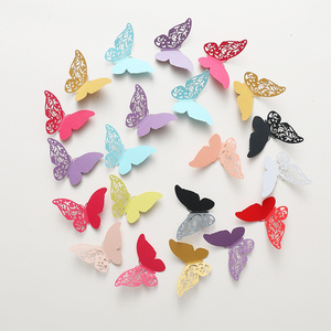 PVC18304 Paper 12 Pieces hollow wall butterfly stickers 3d butterfly stickers for home wall  and wedding cup decorations